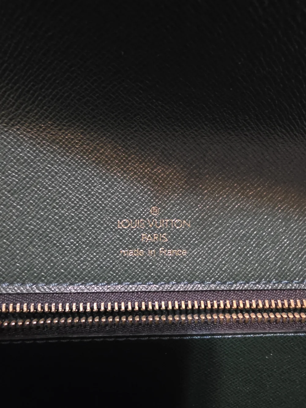 VINTAGE Louis Vuitton Taiga Green Leather Koura Clutch with Brass Lock